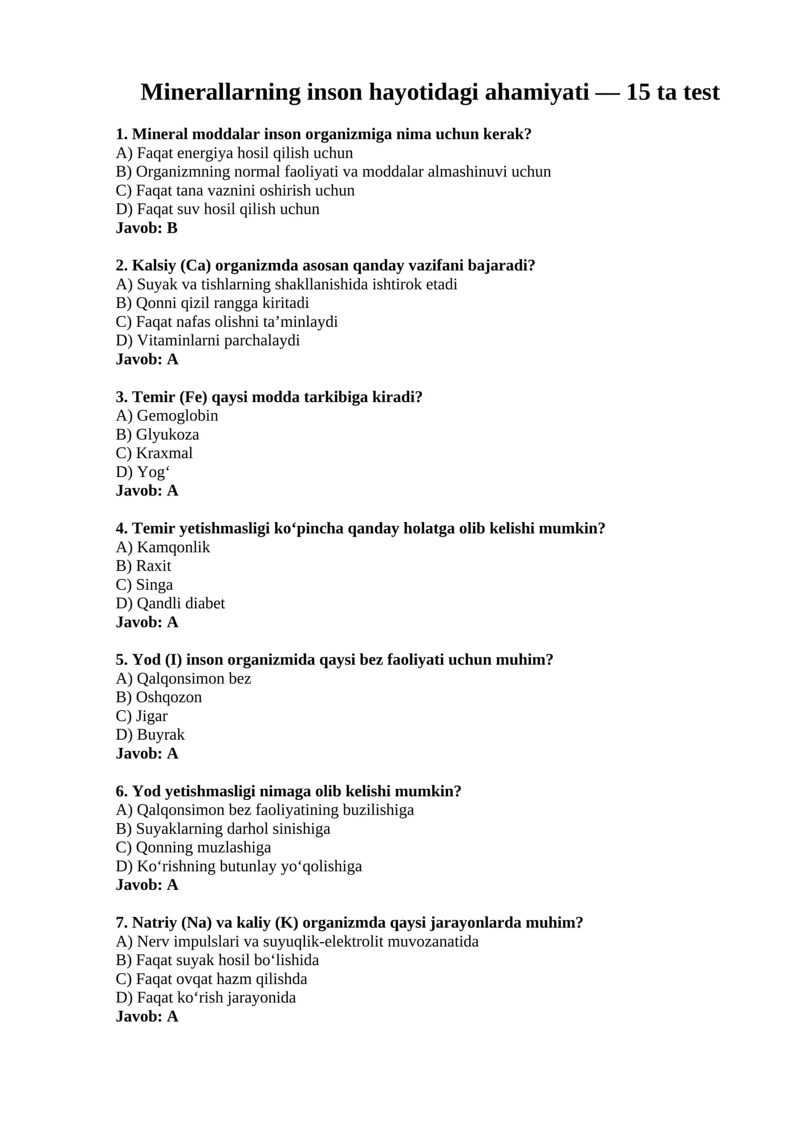 Minerallarning inson hayotidagi ahamiyati 1