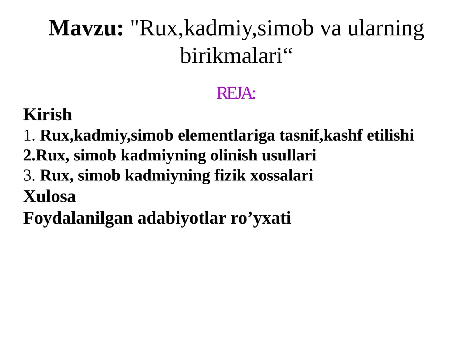Rux, kadmiy, simob vaularning birikmalari 1