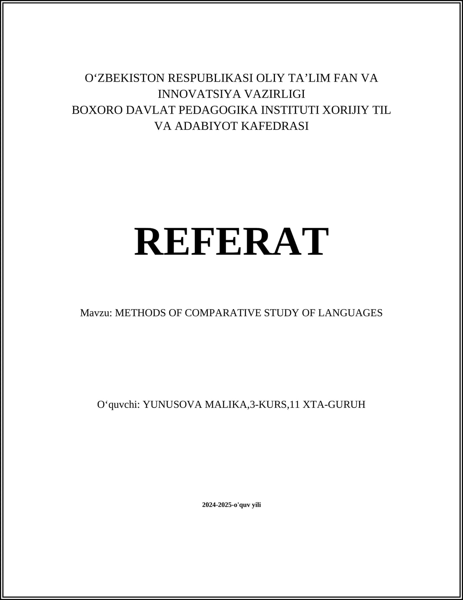 METHODS OF COMPARATIVE STUDY OF LANGUAGES 1
