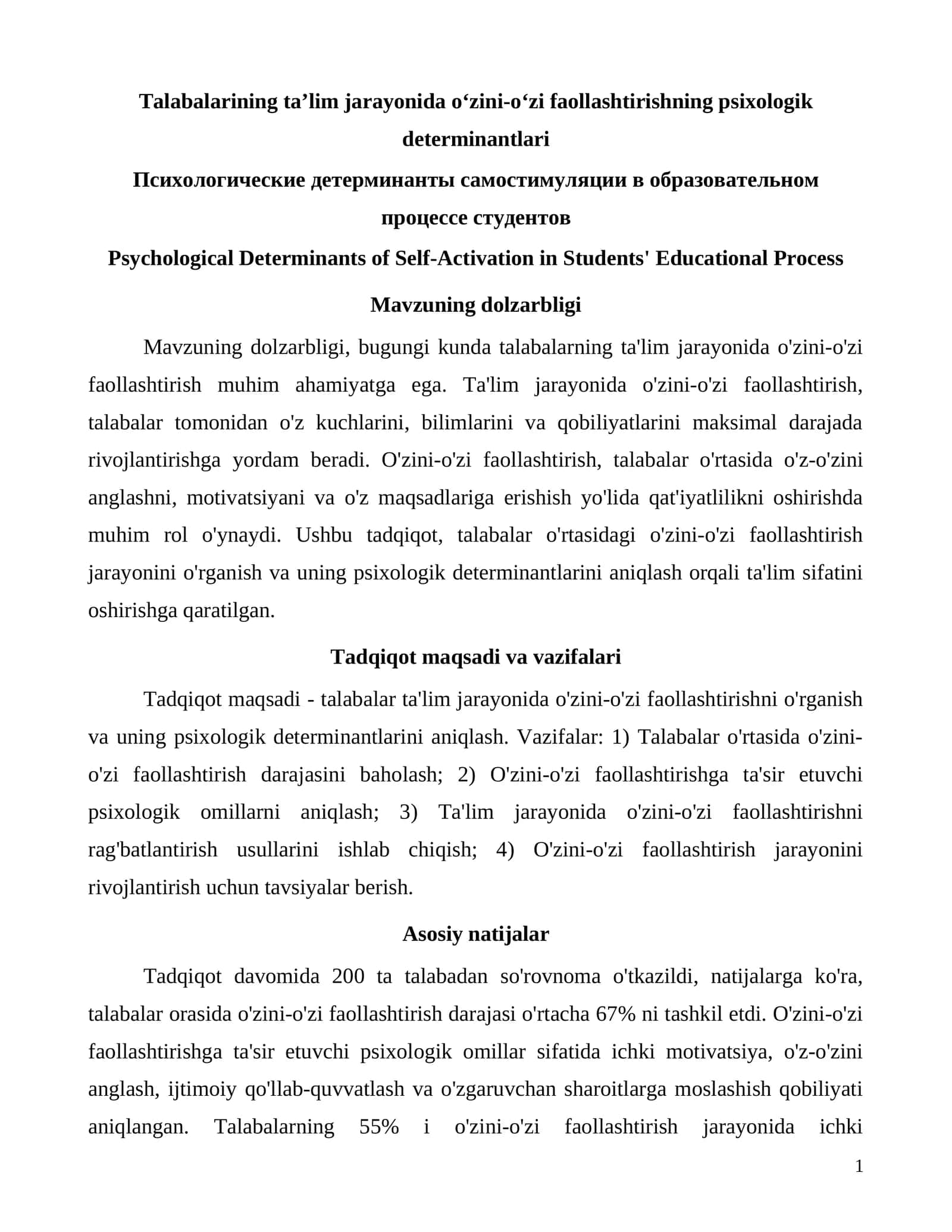 Mavzuning dolzarbligi 1