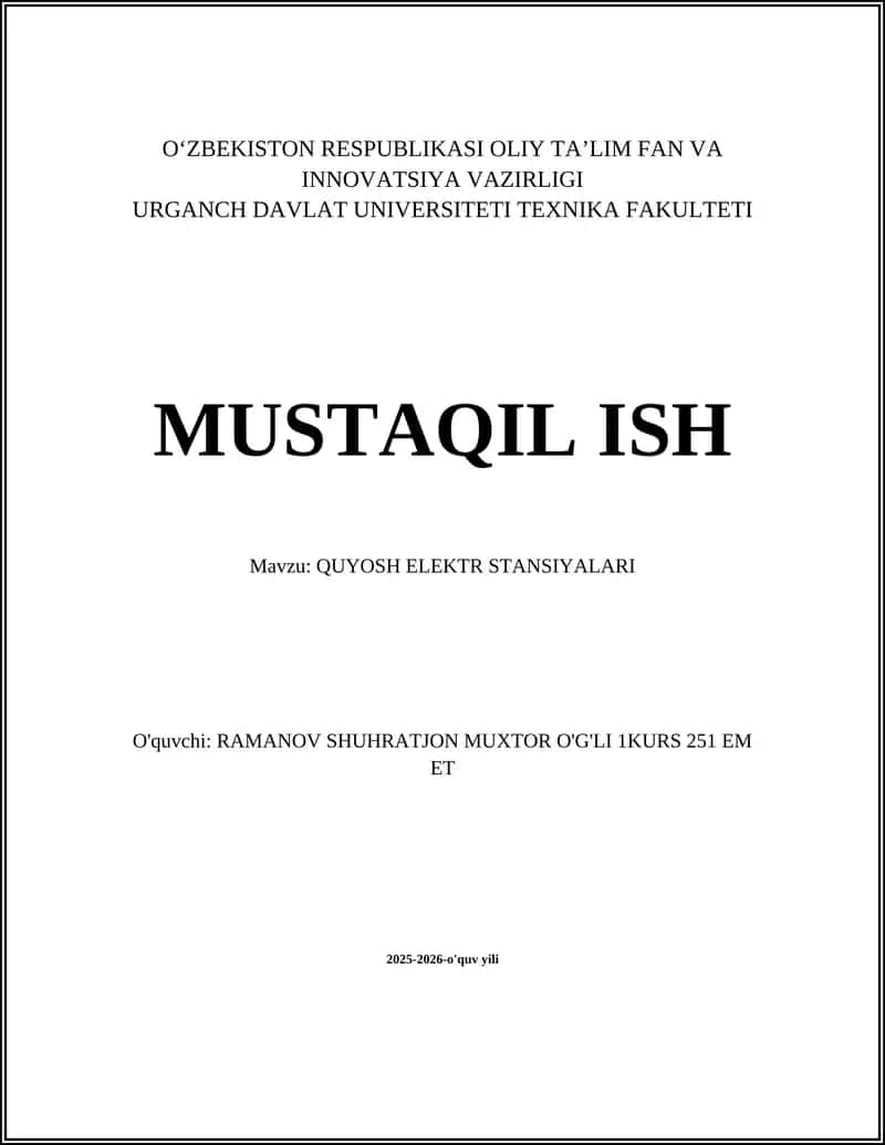 QUYOSH ELEKTR STANSIYALARI 1