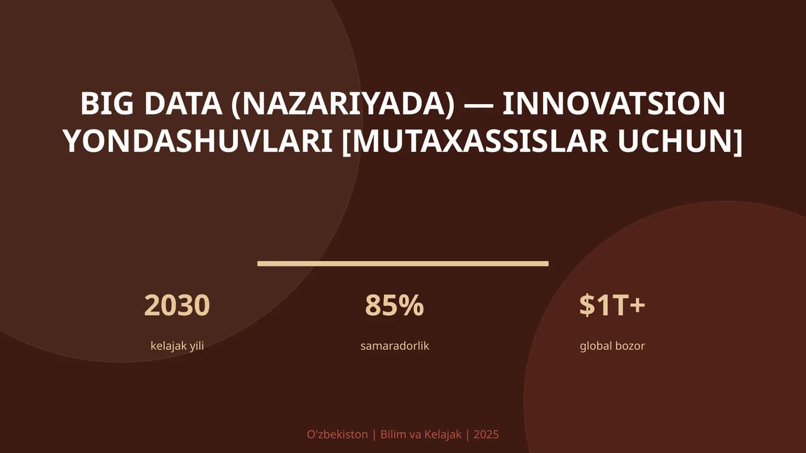 BIG DATA (NAZARIYADA) — INNOVATSION YONDASHUVLARI [MUTAXASSISLAR UCHUN] 1