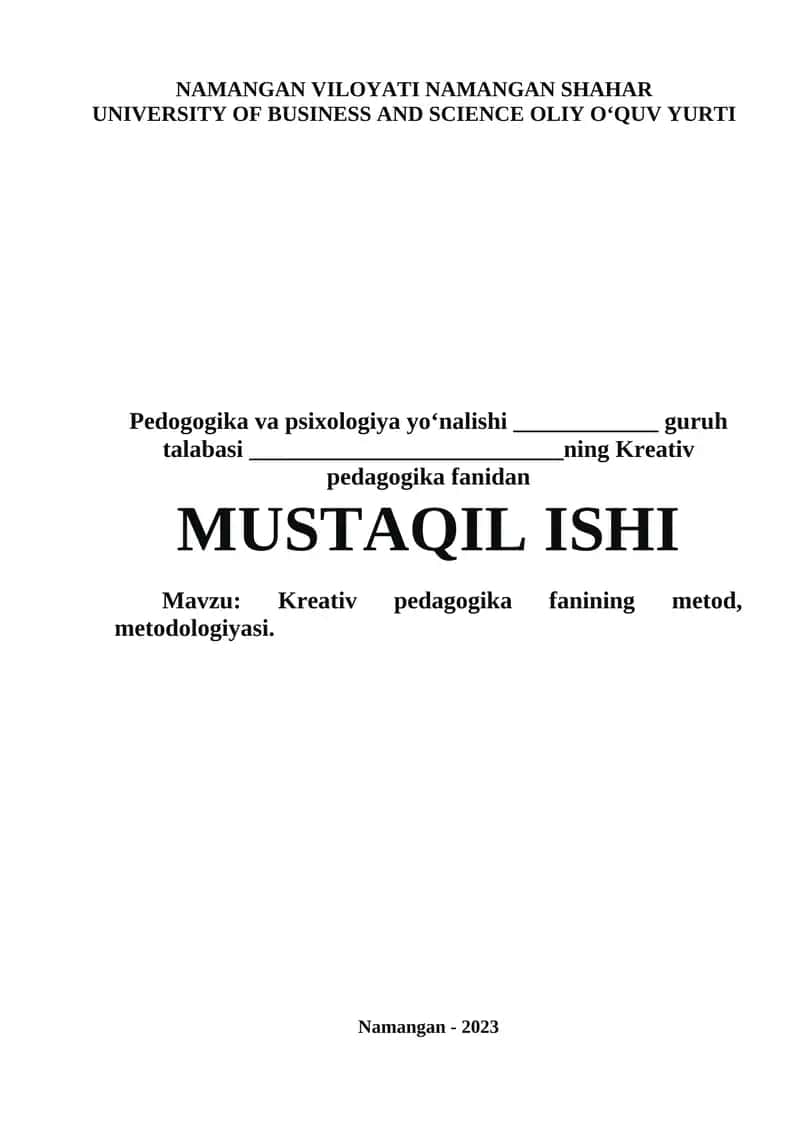 Kreativ pedagogika fanining metod, metodologiyasi 1