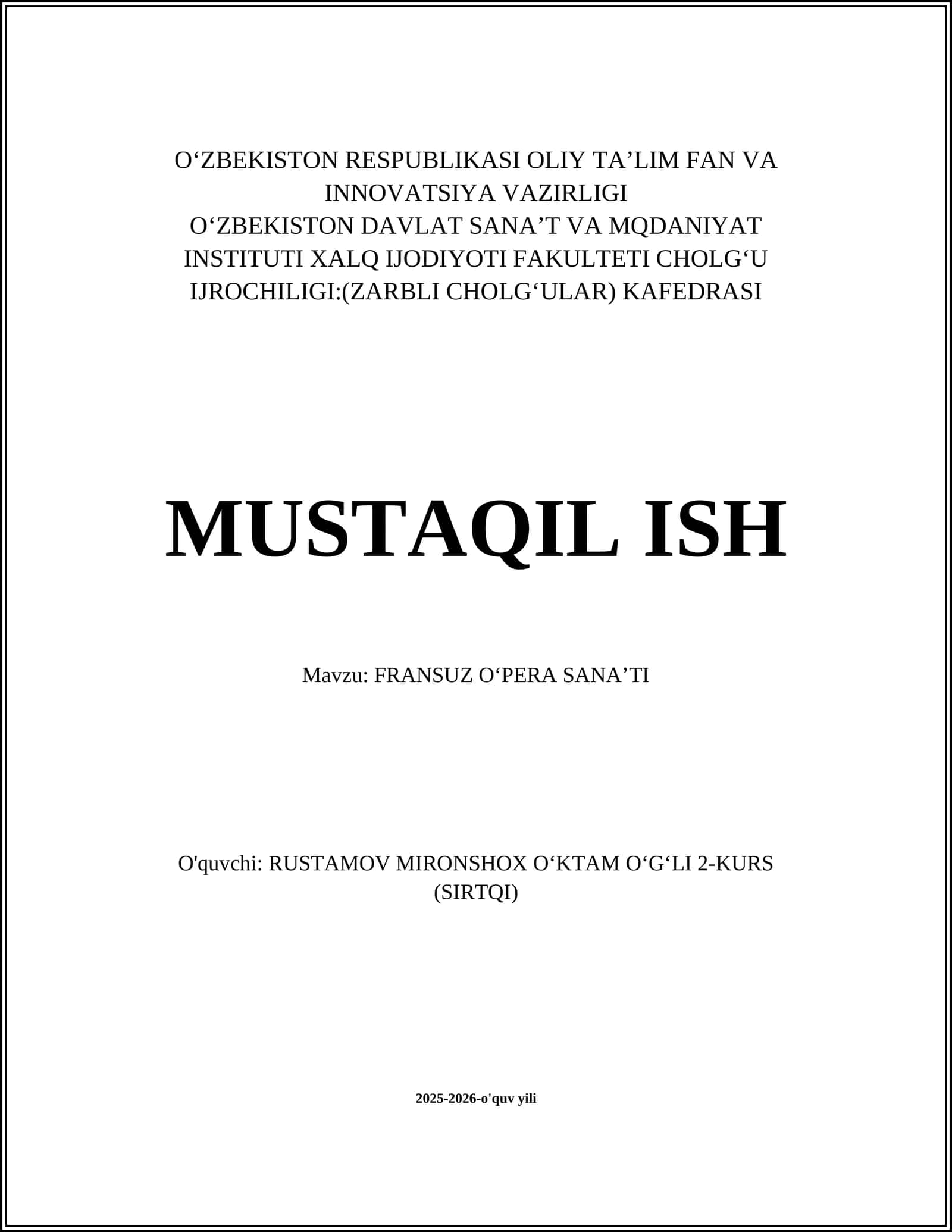 FRANSUZ OʻPERA SANA’TI 1