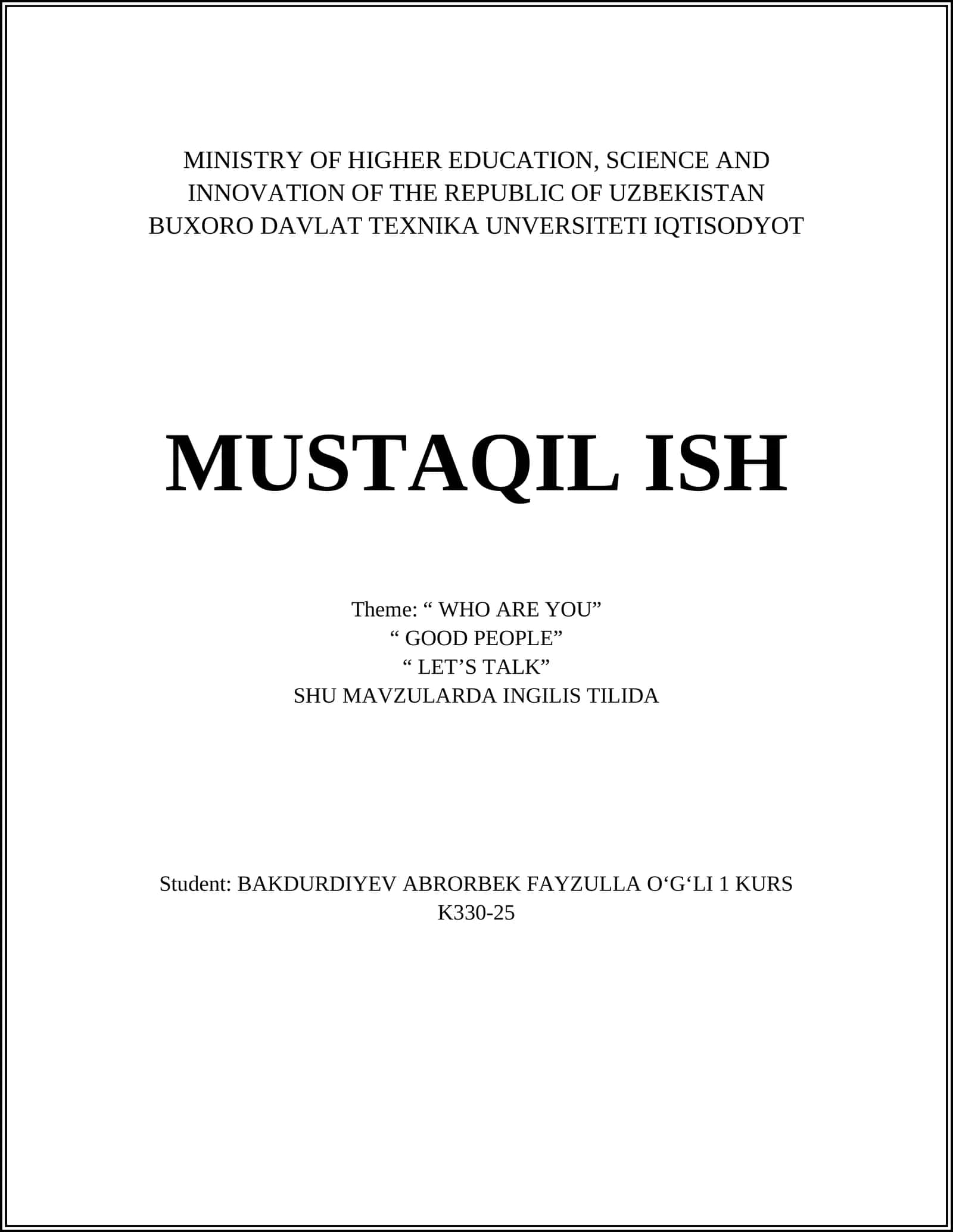 MAVZULARDA INGILIS TILIDA 1