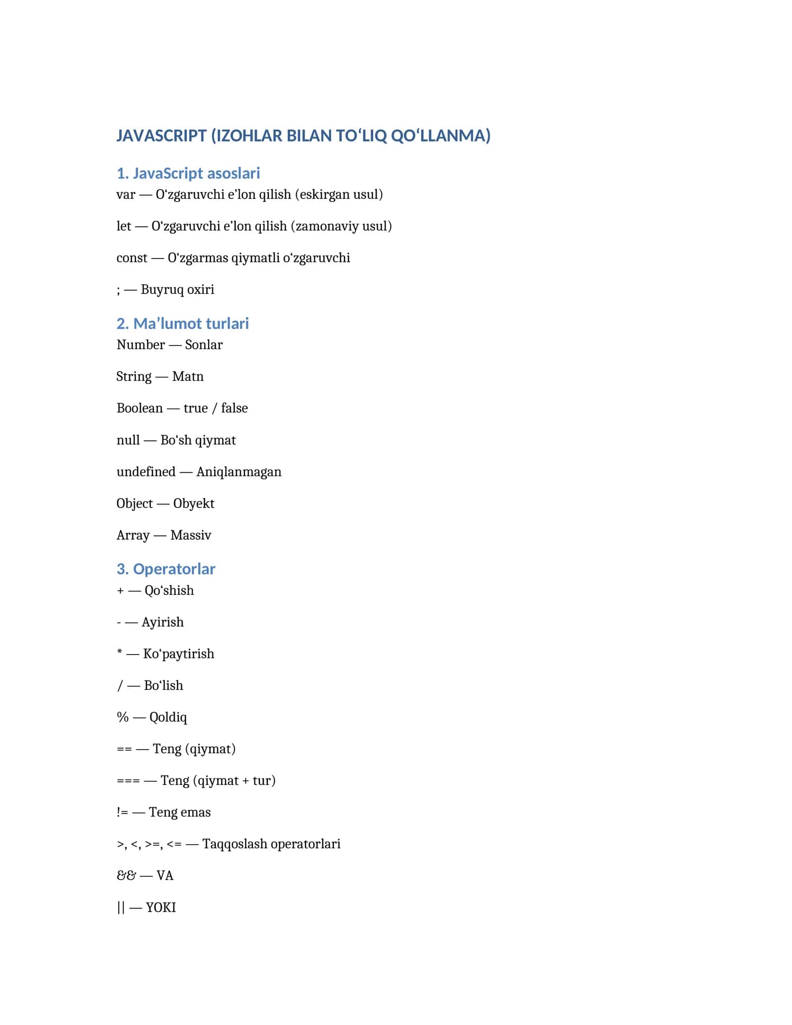 JAVASCRIPT (IZOHLAR BILAN TO‘LIQ QO‘LLANMA) 1