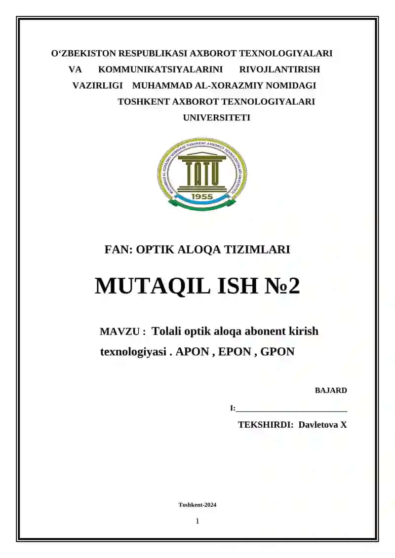 Tolali optik aloqa abonent kirish texnologiyasi