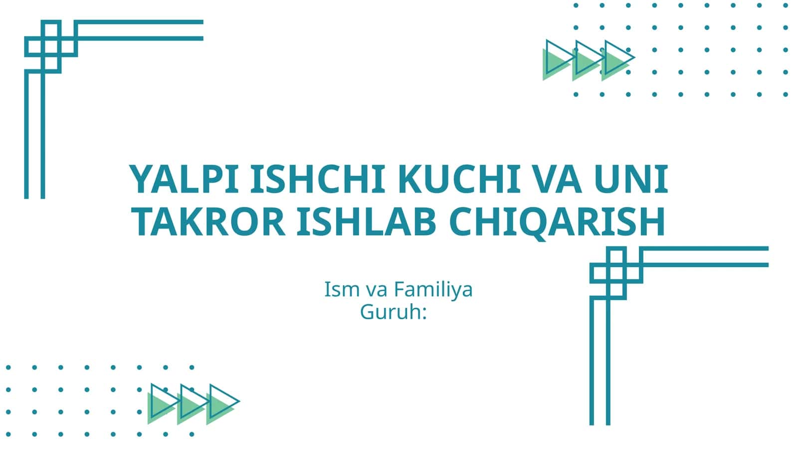 YALPI ISHCHI KUCHI VA UNI TAKROR ISHLAB CHIQARISH 1
