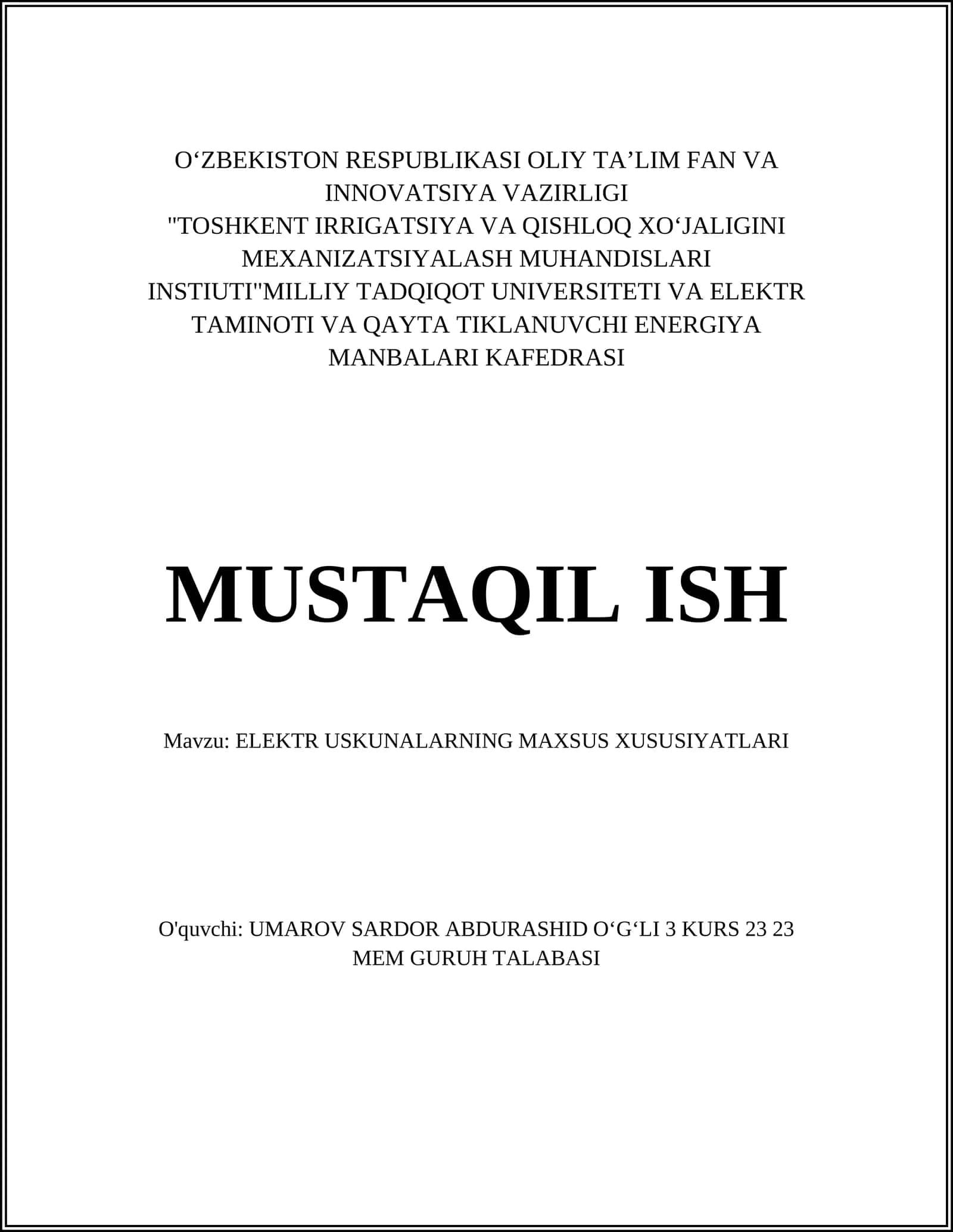 ELEKTR USKUNALARNING MAXSUS XUSUSIYATLARI 1