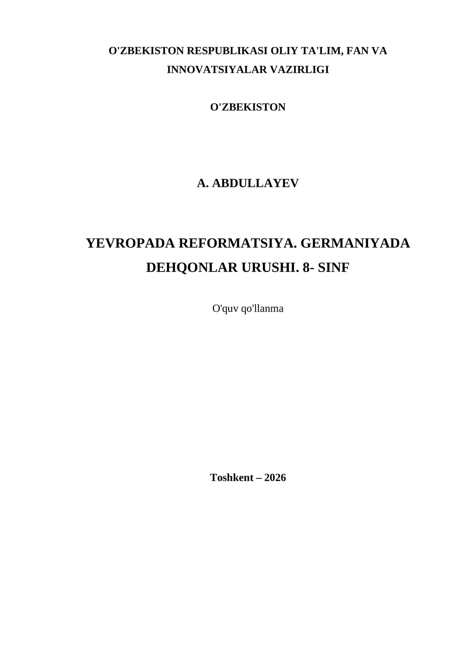 YEVROPADA REFORMATSIYA. GERMANIYADA DEHQONLAR URUSHI. 8- SINF 1