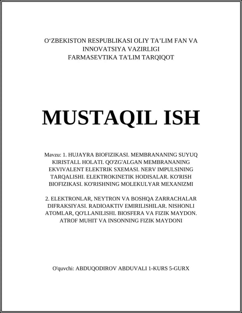Hujayra Biofizikasi 1