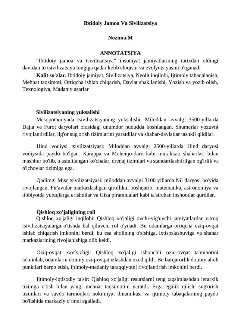 Ibtidoiy Jamoa Va Sivilizatsiya 1