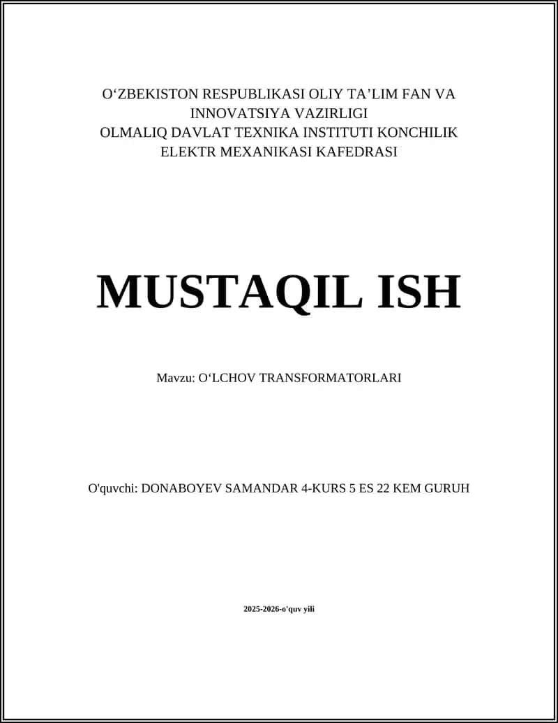OʻLCHOV TRANSFORMATORLARI 1