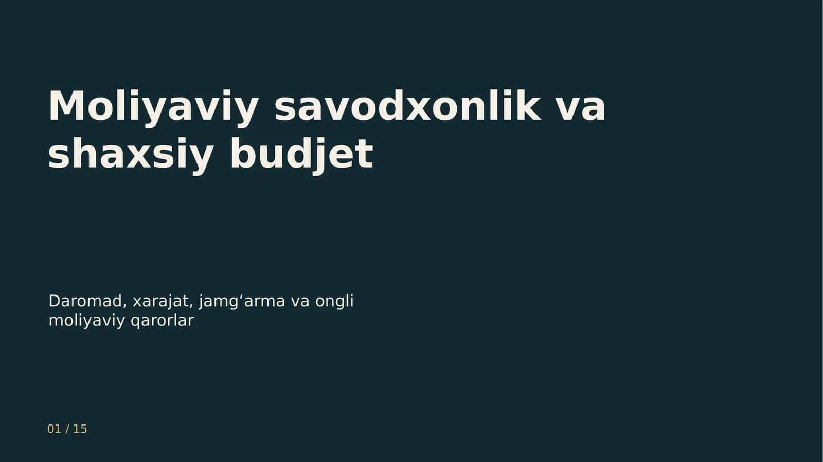 Moliyaviy savodxonlik va shaxsiy budjet 1