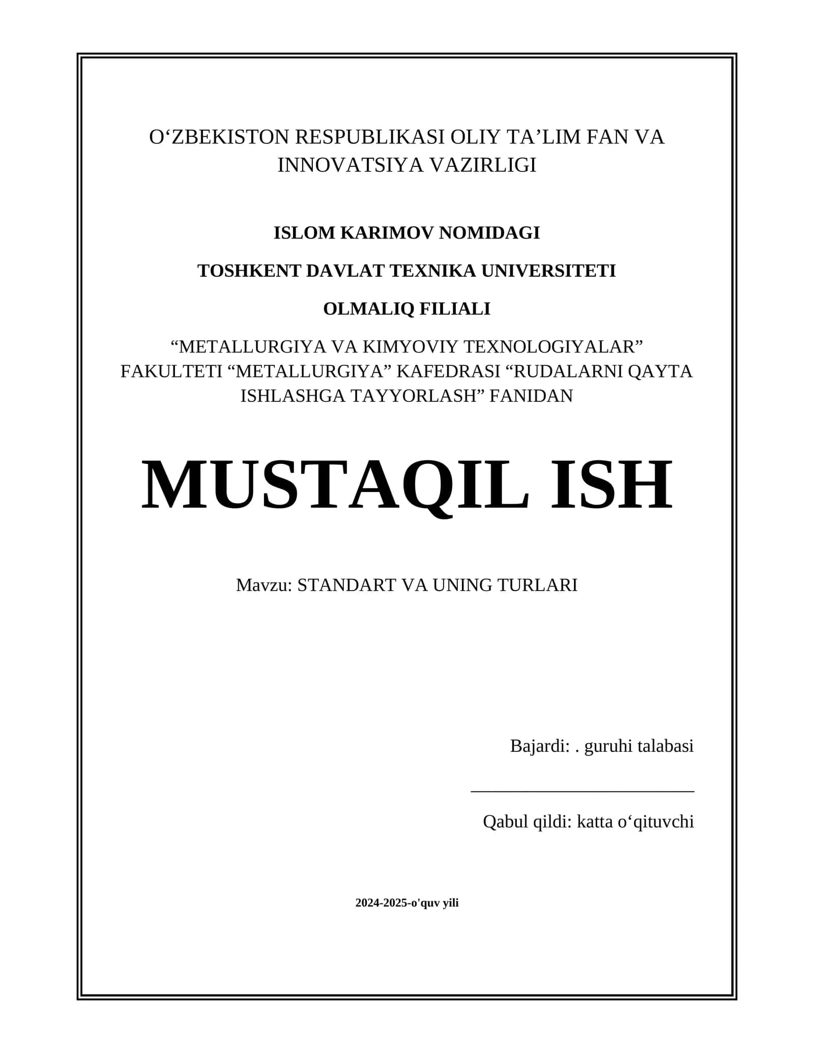 STANDART VA UNING TURLARI 1