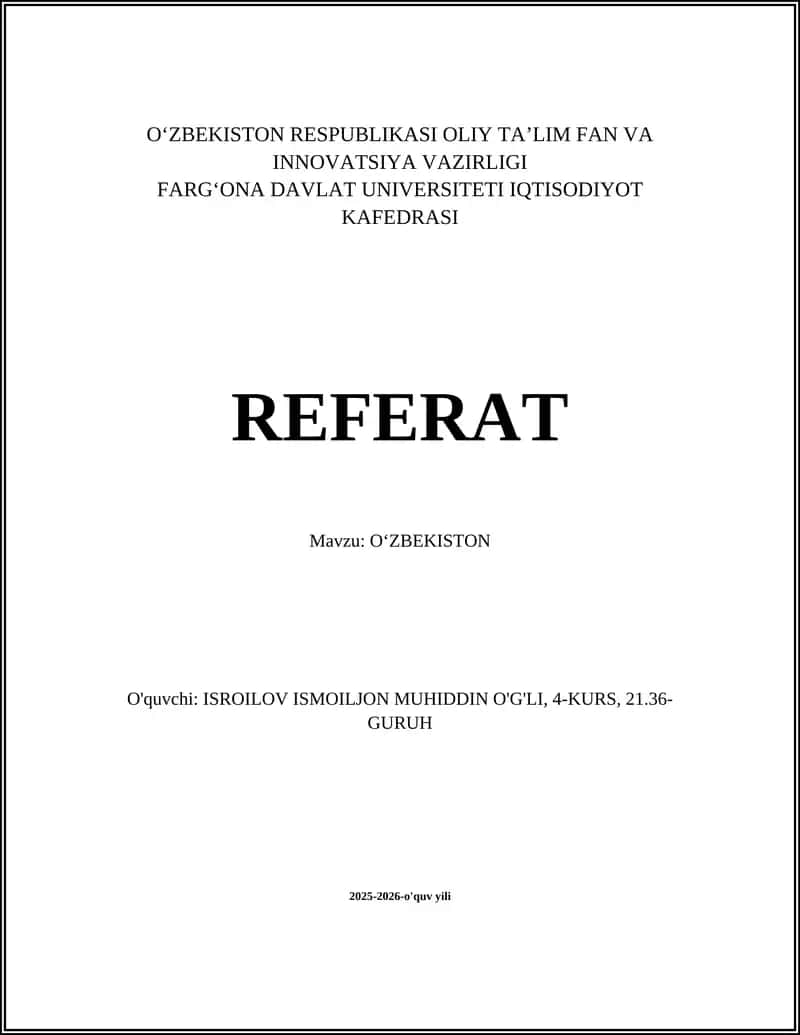 Oʻzbekiston Referat 1