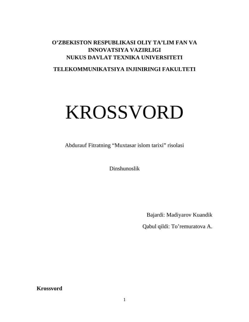 Abdurauf Fitratning “Muxtasar islom tarixi” risolasi 1