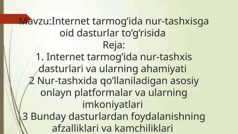 Internet tarmog’ida nur-tashxis dasturlari 1