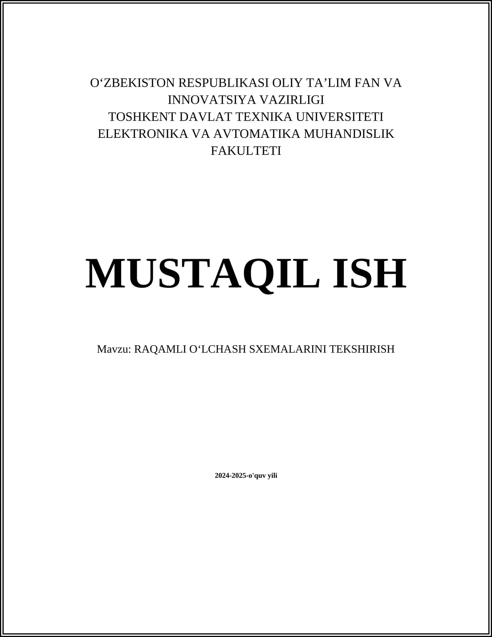 RAQAMLI OʻLCHASH SXEMALARINI TEKSHIRISH 1