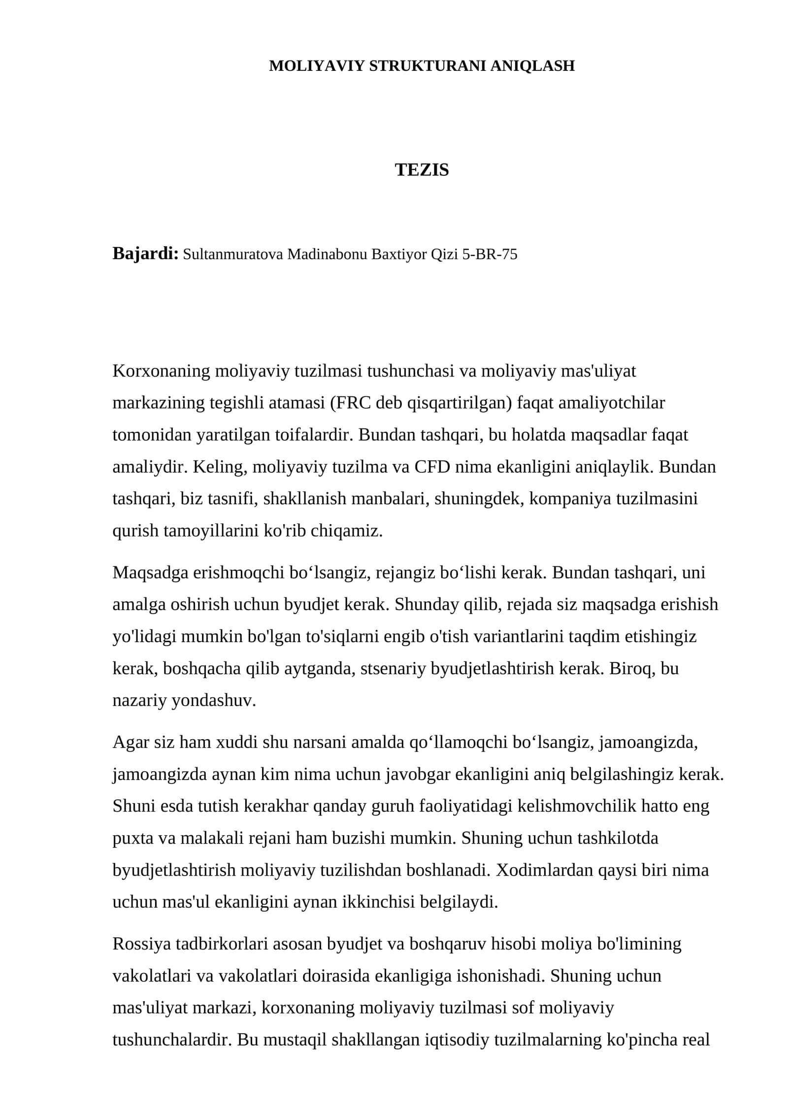 Moliyaviy strukturani aniqlash 1