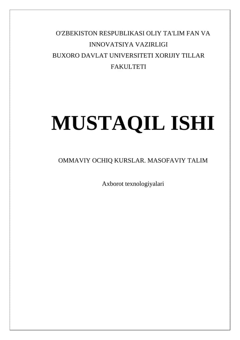 Ommaviy Ochiq Kurslar va Masofaviy Ta'lim 1