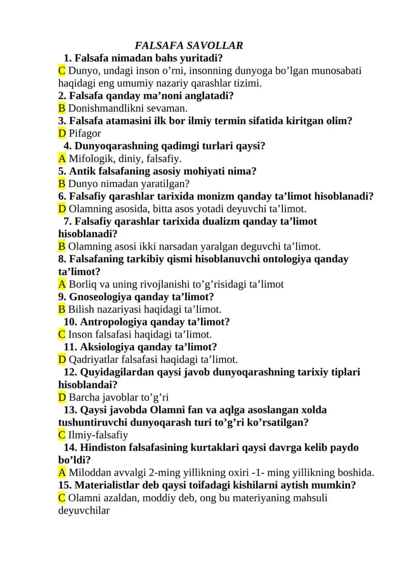 FALSAFA SAVOLLAR 1