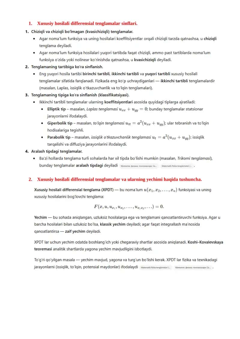 Xususiy hosilali differensial tenglamalar 1