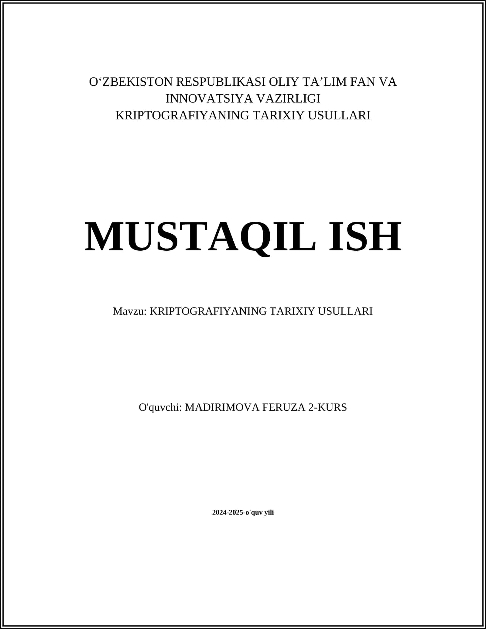 KRIPTOGRAFIYANING TARIXIY USULLARI 1