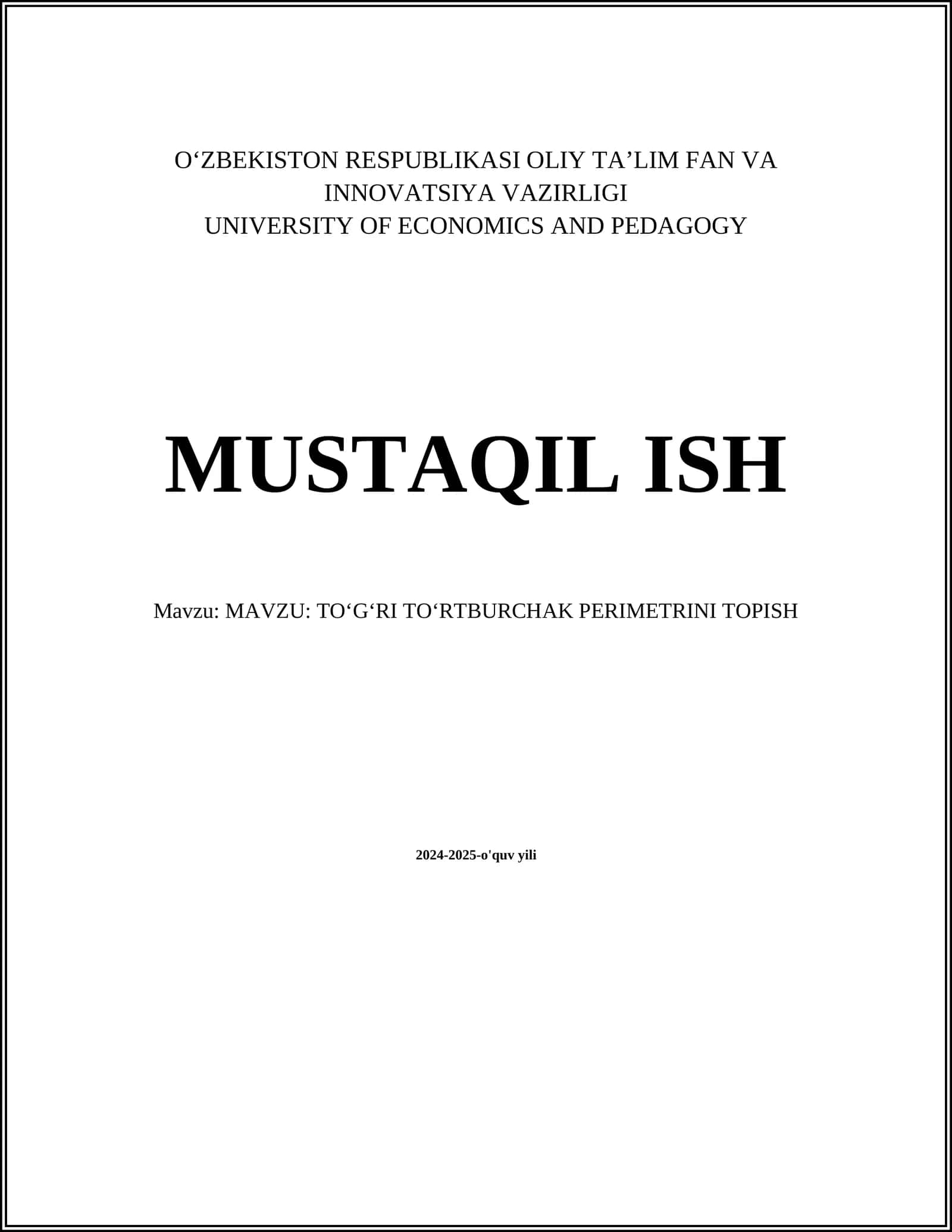 TOʻGʻRI TOʻRTBURCHAK PERIMETRINI TOPISH 1