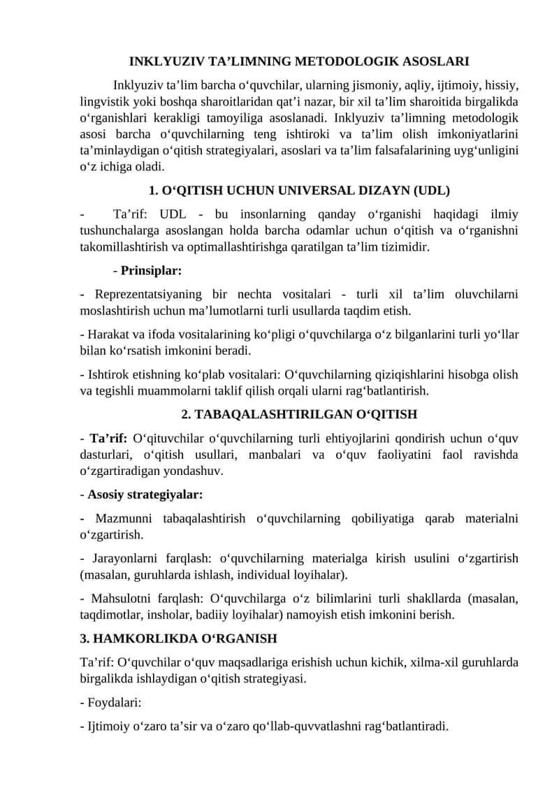 INKLYUZIV TA’LIMNING METODOLOGIK ASOSLARI 1