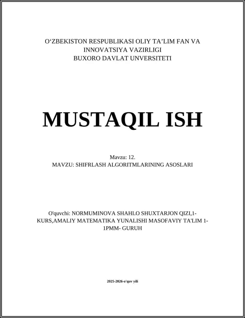 SHIFRLASH ALGORITMLARINING ASOSLARI 1