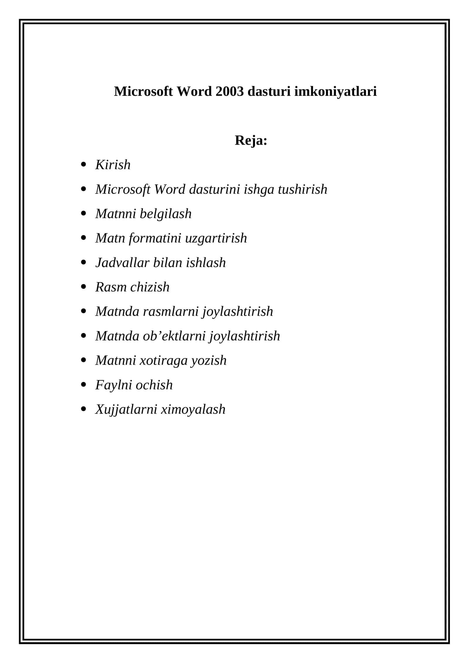 Microsoft Word 2003 dasturi imkoniyatlari 1