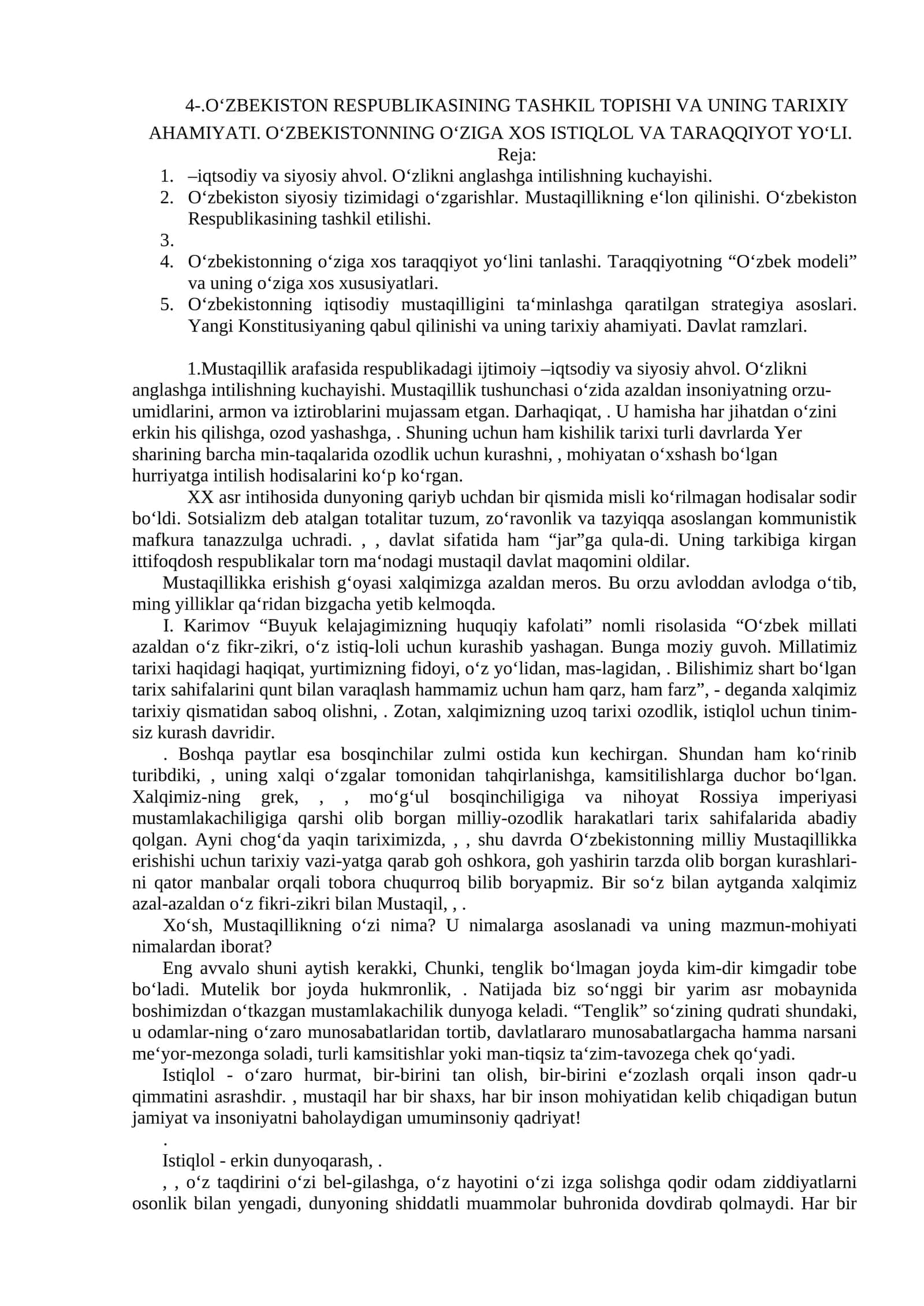 O‘zbekiston Respublikasining Tarixiy Ahamiyat 1