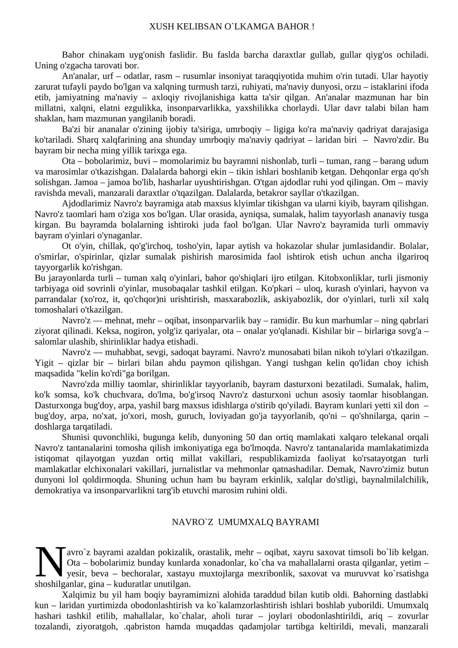 XUSH KELIBSAN O`LKAMGA BAHOR! 1