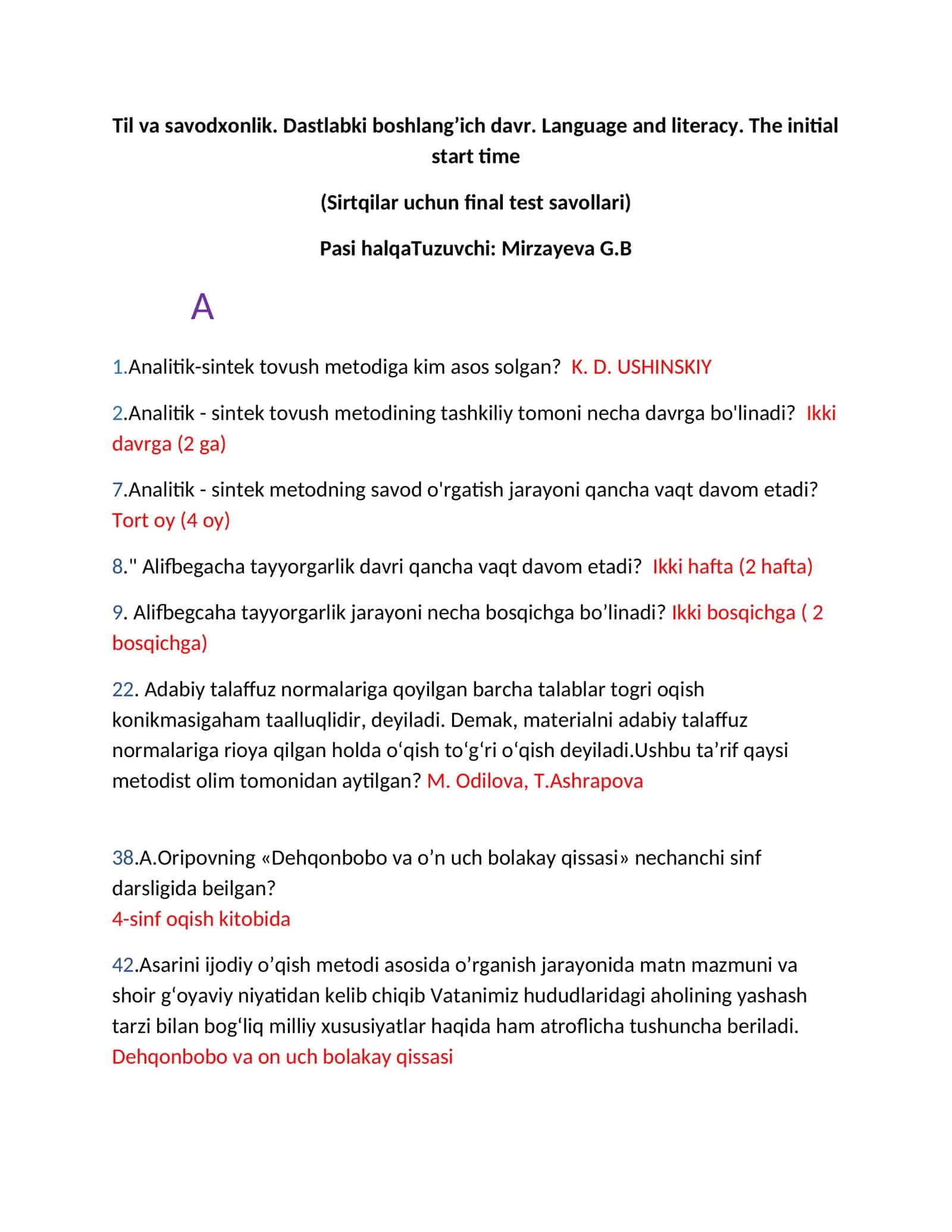 Til va savodxonlik. Dastlabki boshlang’ich davr 1