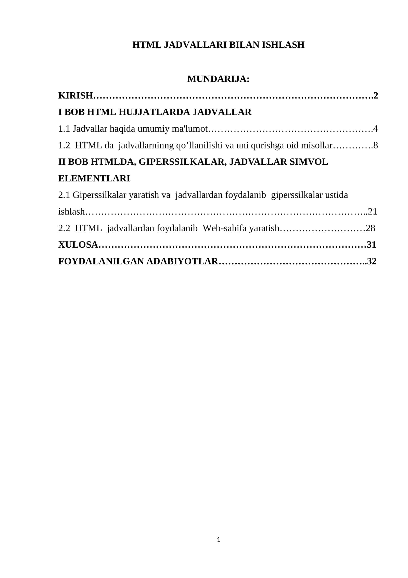 HTML JADVALLARI BILAN ISHLASH 1