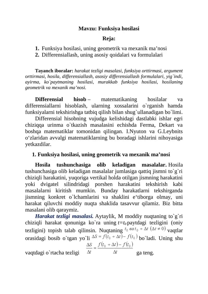 Funksiya hosilasi 1