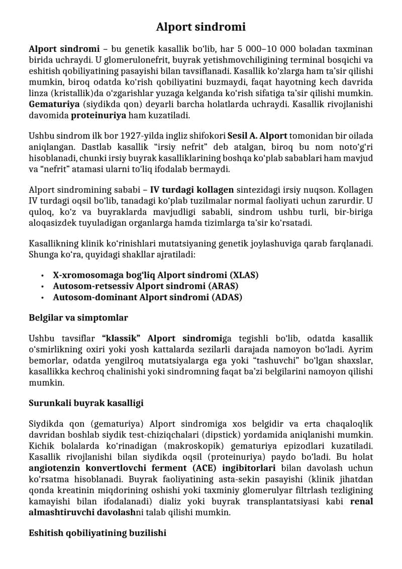 Alport sindromi o'zbek tilida 1