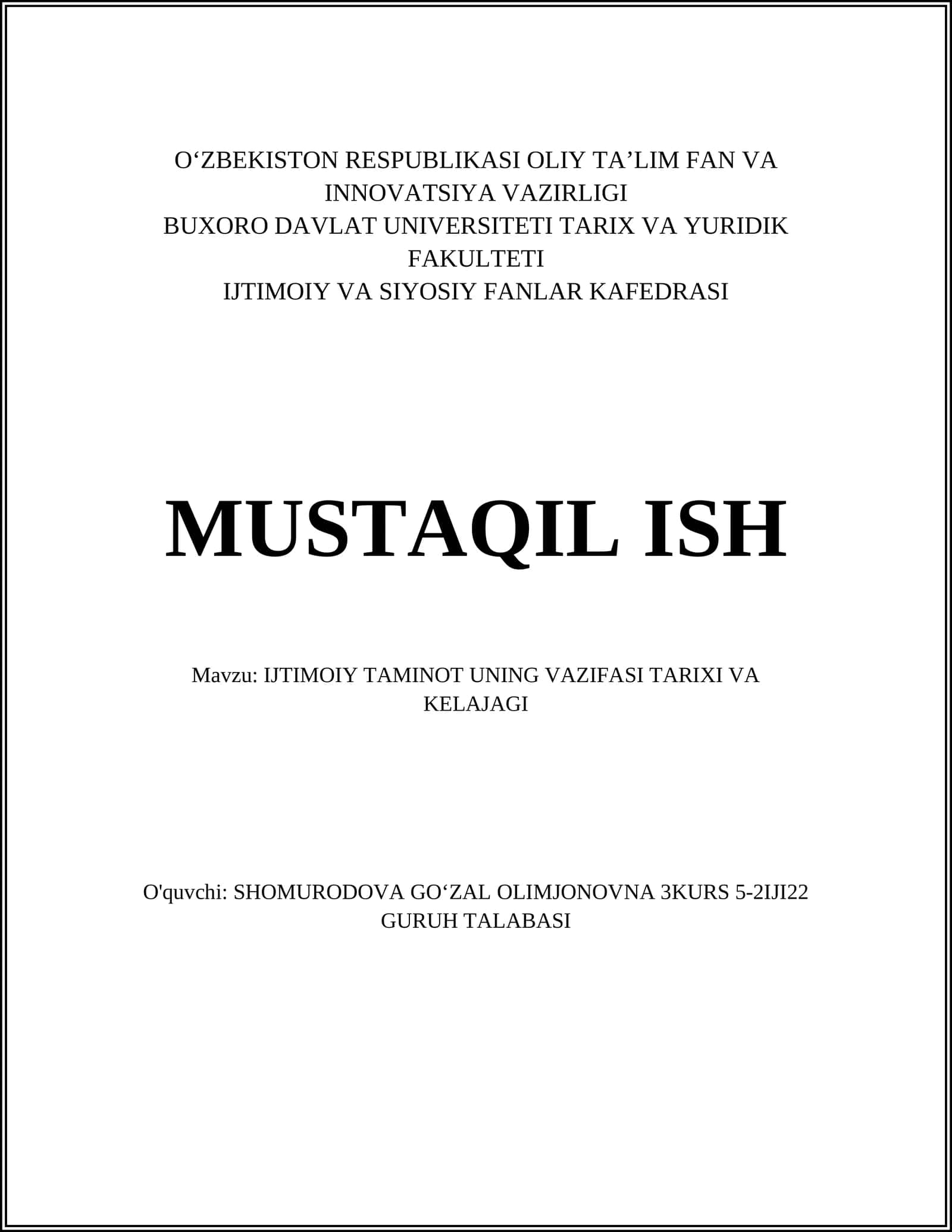 Ijtimoiy ta'minotning tarixi 1