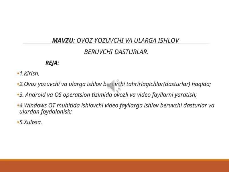 OVOZ YOZUVCHI VA ULARGA ISHLOV  BERUVCHI DASTURLAR 1
