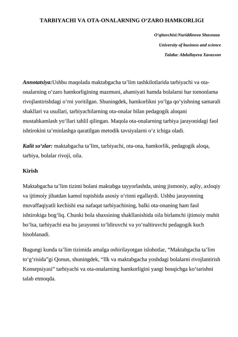 TARBIYACHI VA OTA-ONALARNING O‘ZARO HAMKORLIGI 1