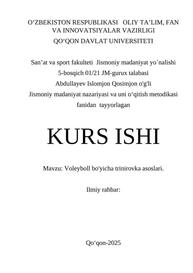 Voleyboll bo'yicha trinirovka asoslari