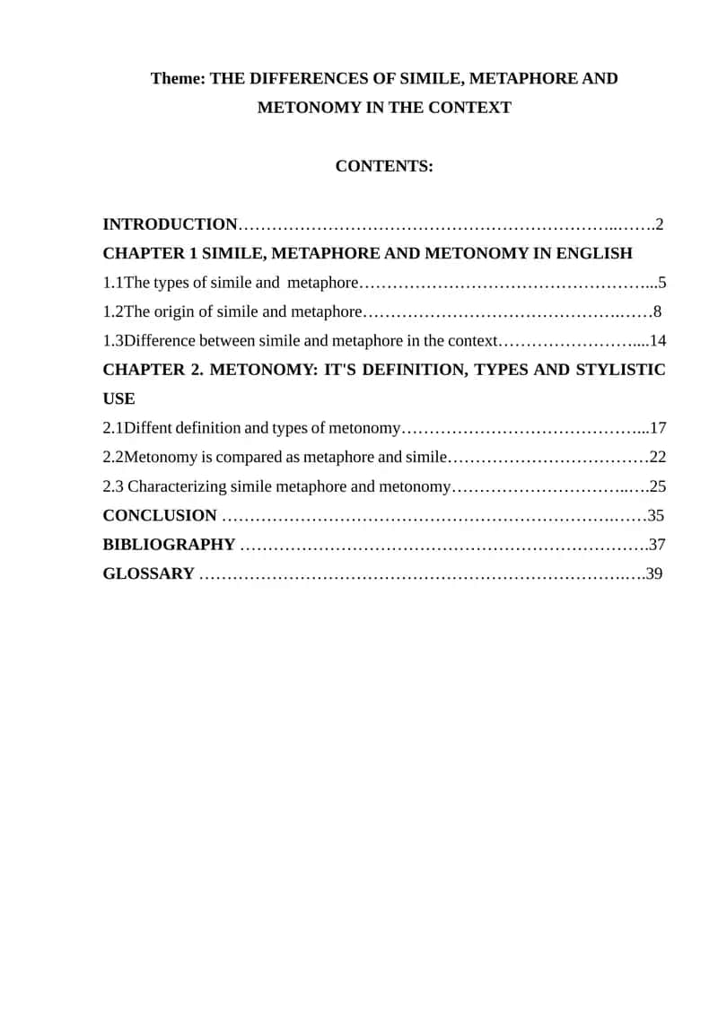 Simile, Metaphor, and Metonomy 1