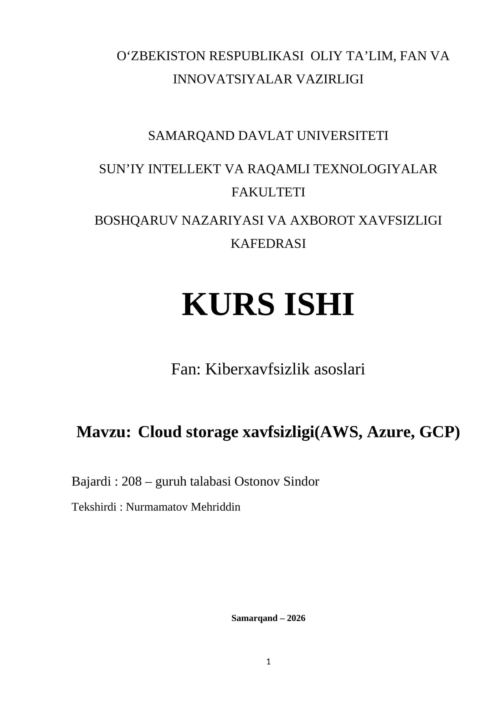 Cloud storage xavfsizligi(AWS, Azure, GCP) 1