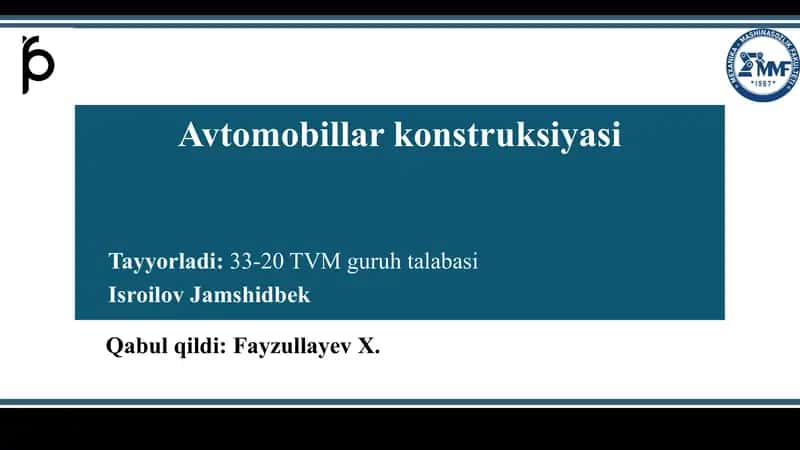 Avtomobillar konstruksiyasi 1