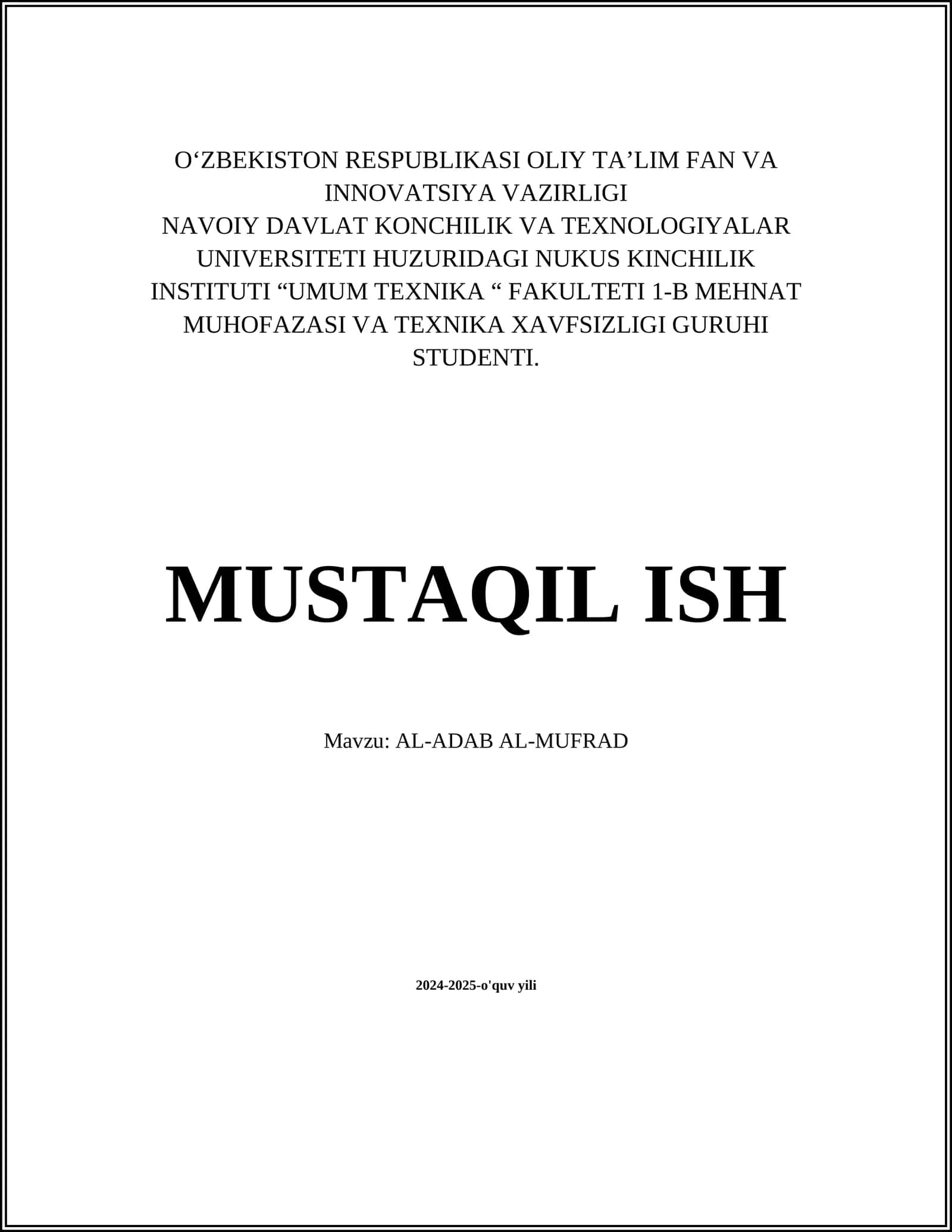 AL-ADAB AL-MUFRAD 1