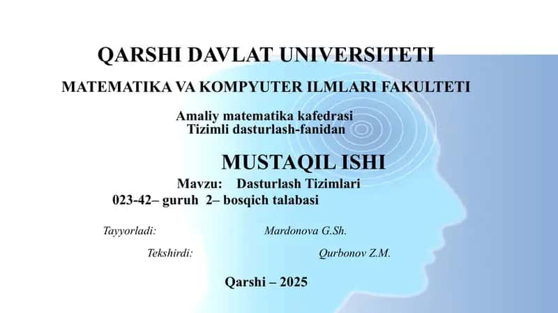 Dasturlash Tizimlari 1