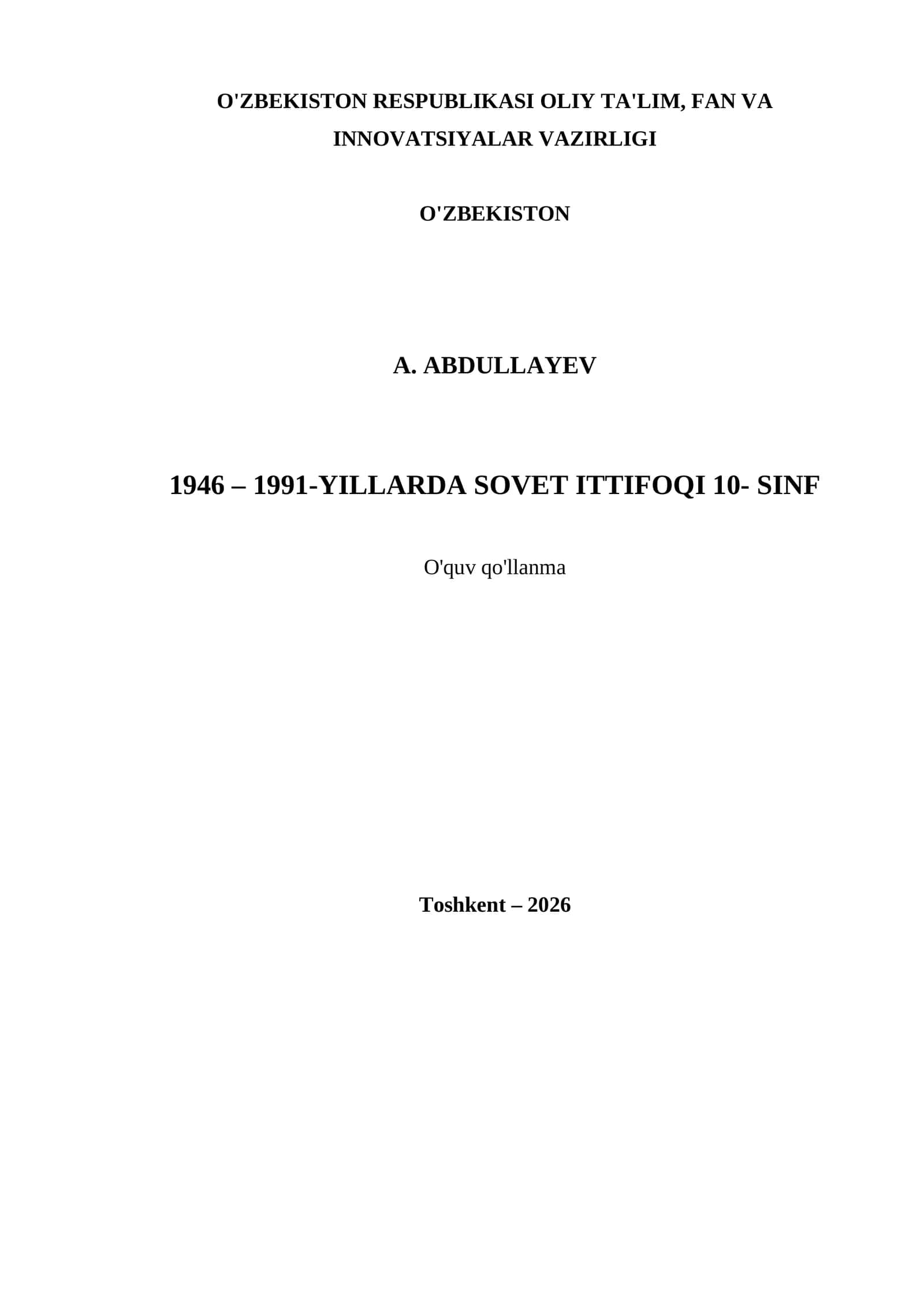 1946 – 1991-YILLARDA SOVET ITTIFOQI 10- SINF 1