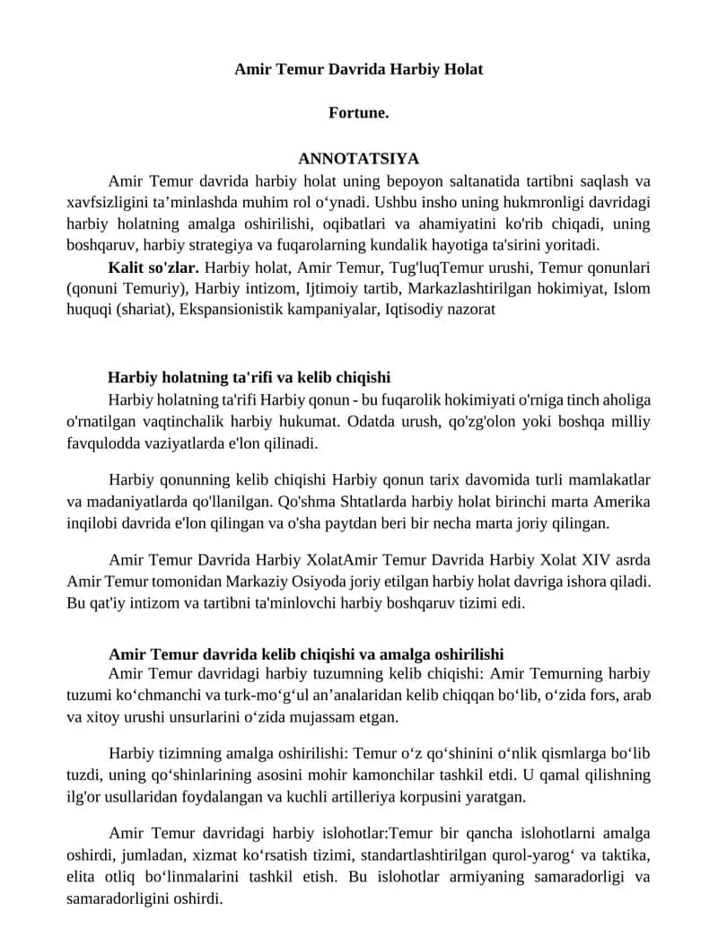 Amir Temur Davrida Harbiy Holat 1