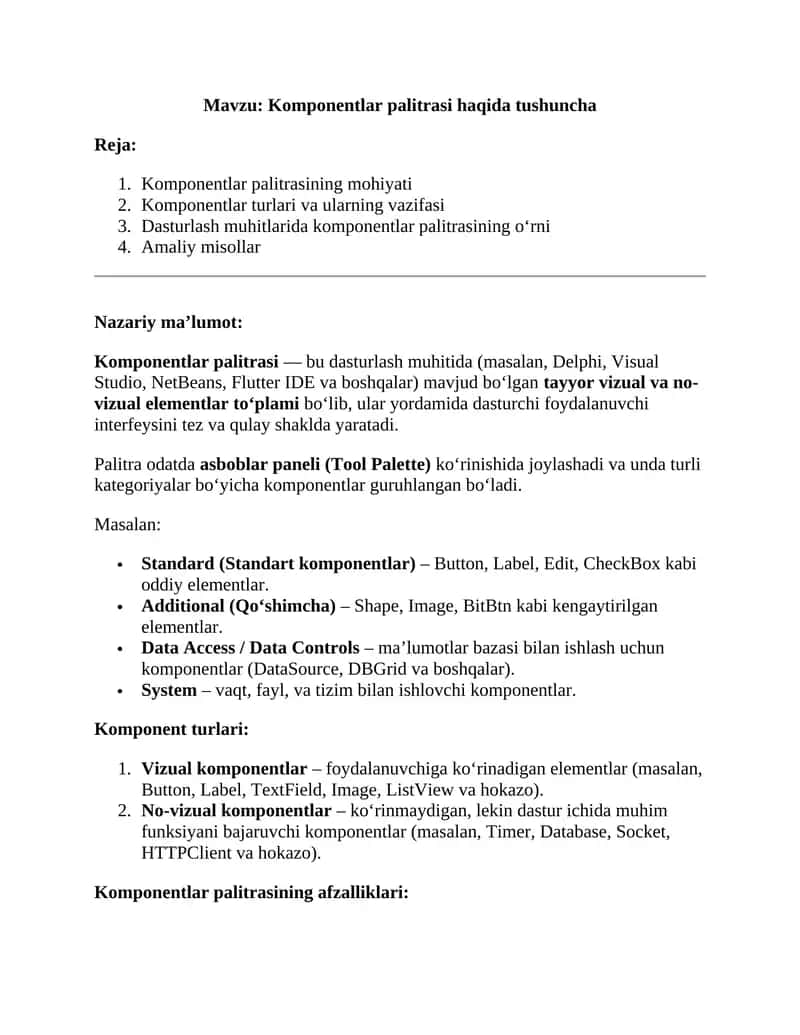 Komponentlar palitrasi 1